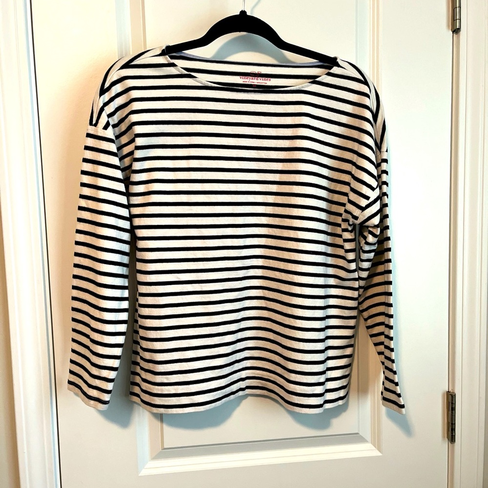 Vineyard Vines Boatneck Pullover  M Blue/Cream 100% Cotton